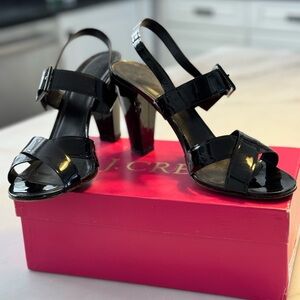 J. Crew Glossy Black Strappy Heels